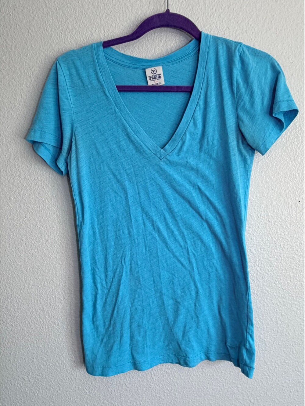 Victoria's Secret PINK V-Neck Logo T-Shirt Bright Blue Size S